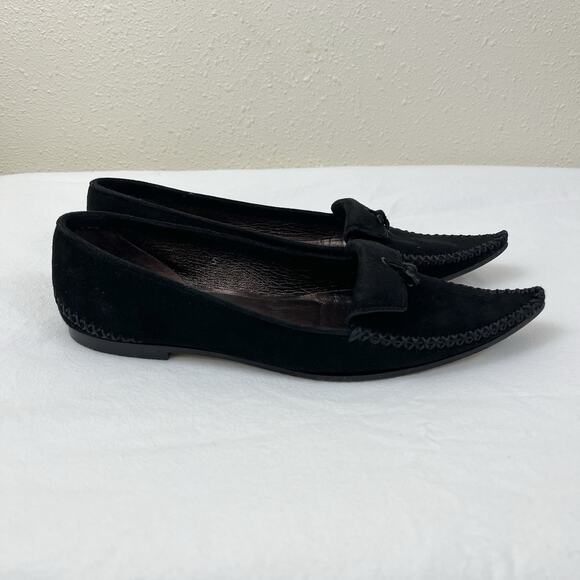 Tod's Jackie Suede Moc Pointed Flat Loafers Womens Size 5 Black Slip On - Picture 3 of 9